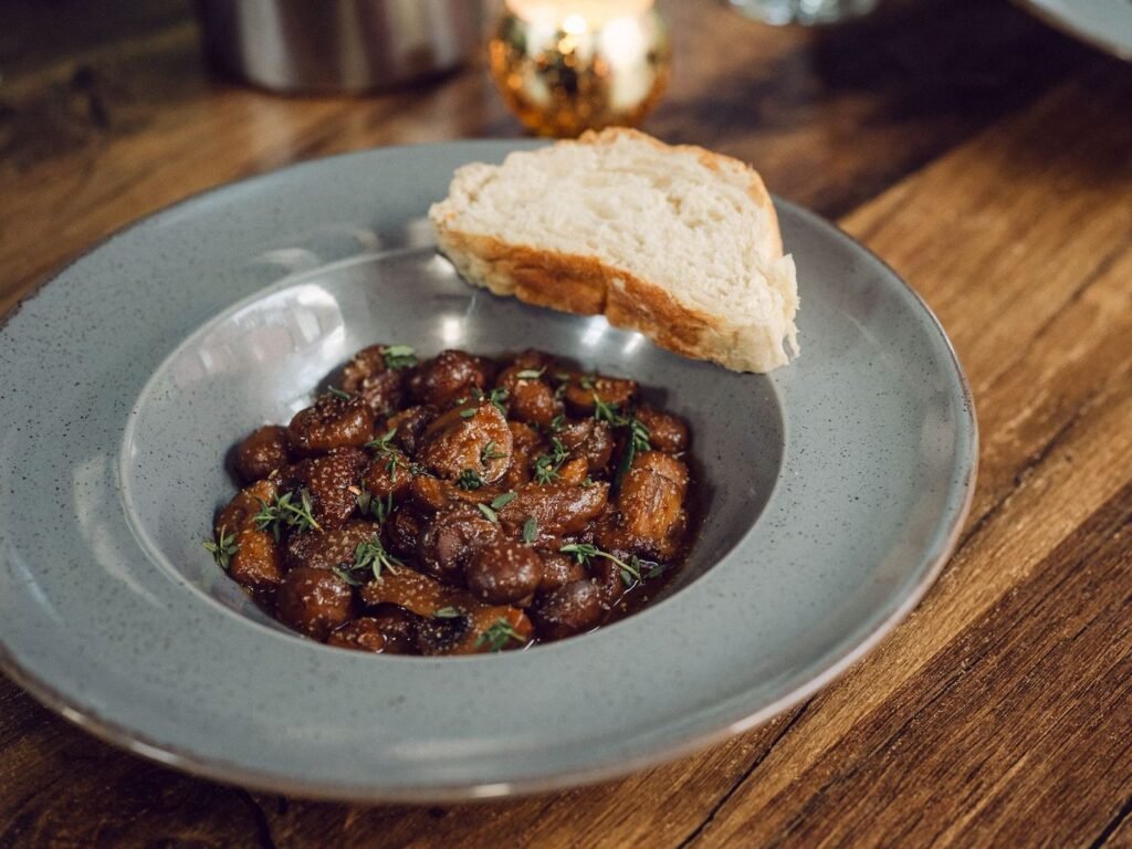 Mixed mushrooms pan fried in garlic, served with Stonehouse Bakery ciabatta.