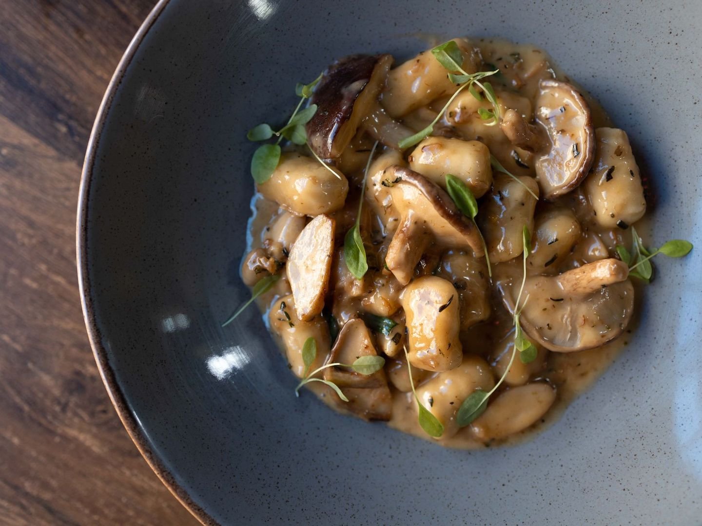 Freshly made gnocchi and wild mushrooms in a creamy truffle sauce.